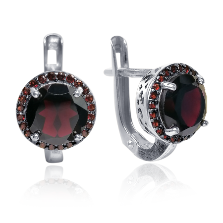 Серьги из серебра с натуральным гранатом