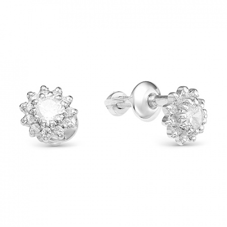 Серьги-пусеты из серебра с фианитами