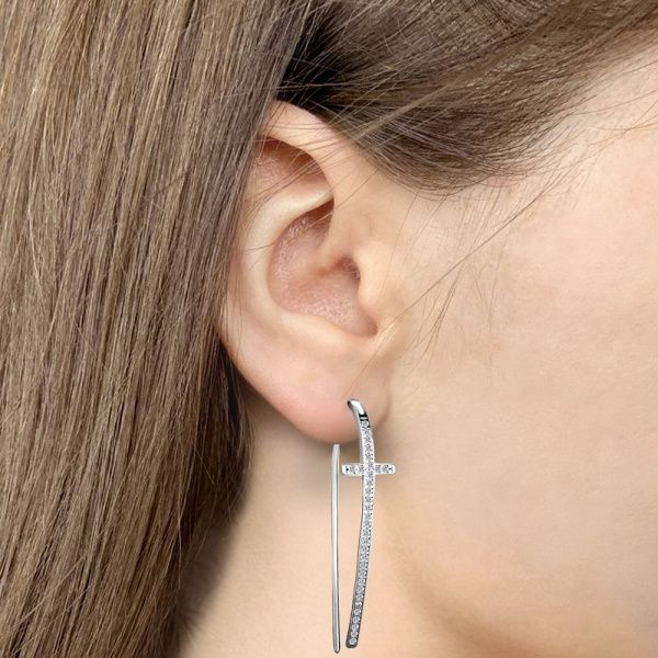 Серьги крестики из серебра с фианитами