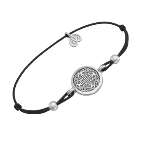 Браслет АНГЕЛ-ХРАНИТЕЛЬ из серебра на черной нити с шариками