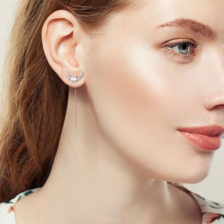 Серьги продевки Лунницы из серебра с фианитом