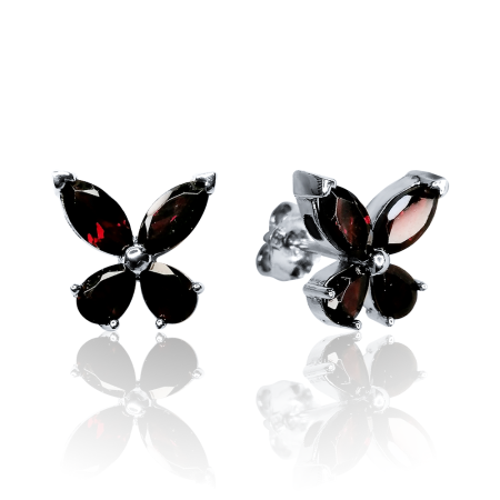 Серьги пусеты из серебра с натуральным гранатом