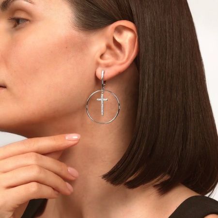 Длинные серебряные серьги-кресты с фианитами SOKOLOV