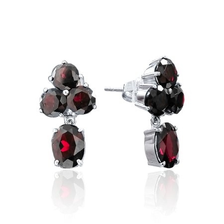 Серьги пусеты из серебра с натуральным гранатом