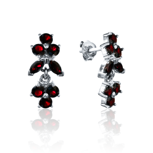 Серьги пусеты из серебра с натуральным гранатом