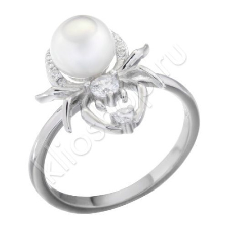 Кольцо из серебра с пресноводным жемчугом и фианитами