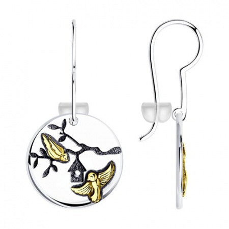 Серьги из серебра с чернением и позолотой