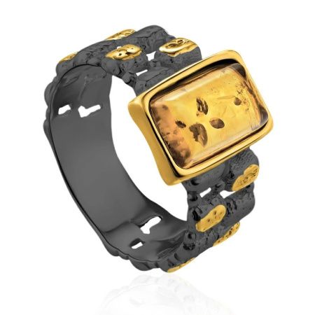 Кольцо из комбинированного серебра с янтарем и позолотой