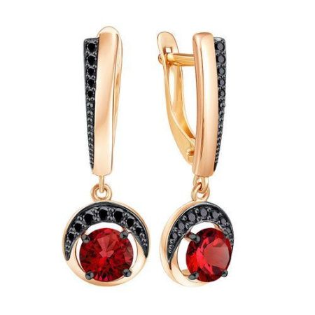 Серьги из золоченого серебра с гранатом и фианитами