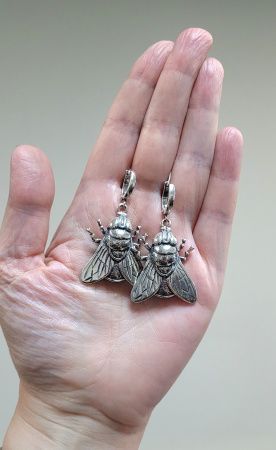 Серьги Мухи из серебра без вставок
