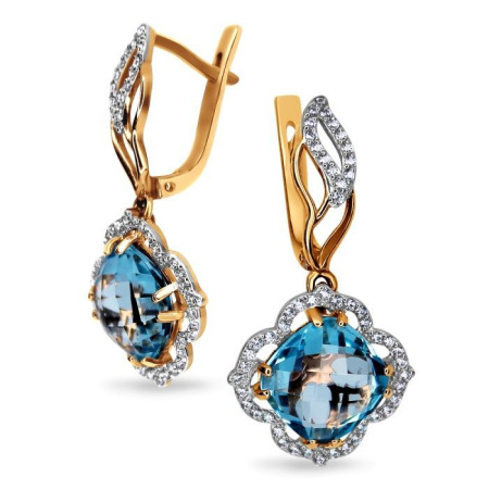 Серьги из красного золота с натуральным топазом и фианитами