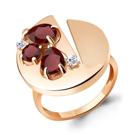Кольцо из позолоченного серебра с гранатом и фианитами