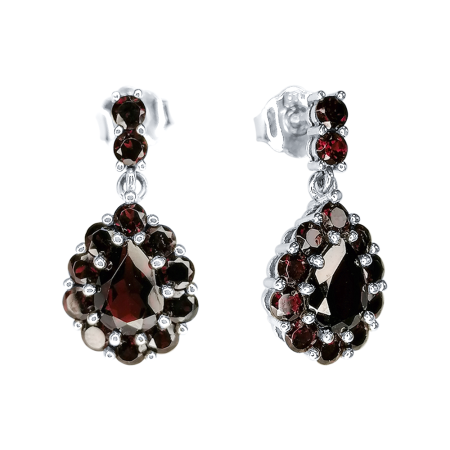 Серьги пусеты из серебра с натуральным гранатом (Чехия)