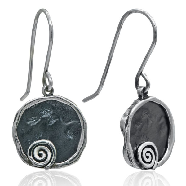 Серьги монетки в этническом стиле из серебра с чернением