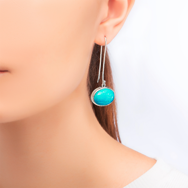 Серьги-трансформеры из серебра с натуральной бирюзой