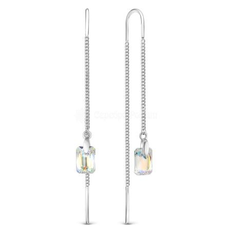 Серьги продёвки из серебра с ювелирными кристаллами