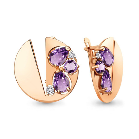 Серьги из позолоченного серебра с аметистами и фианитами