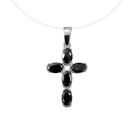 Подвеска крестик из серебра с натуральным гранатом