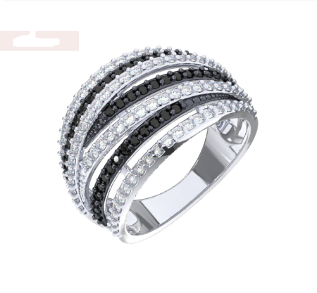 Кольцо из серебра с черными и белыми фианитами