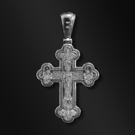 Православный крест из серебра с частичным родированием и выборочным чернением