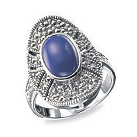 Кольцо из черненого серебра с рубином и марказитами