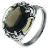 Кольцо из черненого серебра с дымчатым кварцем и золотыми вставками