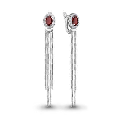 Серьги из серебра с гранатами и фианитами