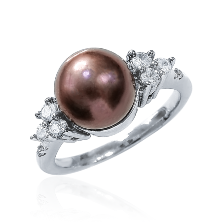 Кольцо из серебра с натуральным жемчугом и фианитами