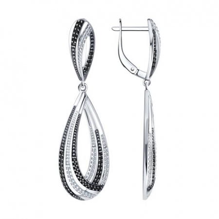 Серьги из серебра с бесцветными и черными фианитами --- (SOKOLOV)