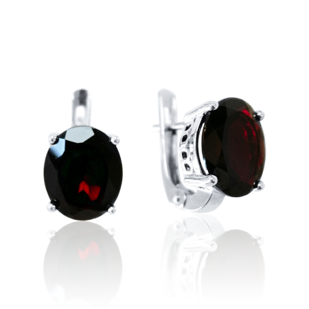 Серьги из серебра с натуральным гранатом (Чехия)