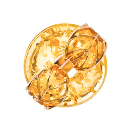 Кольцо из позолоченного серебра с натуральным желтым янтарем