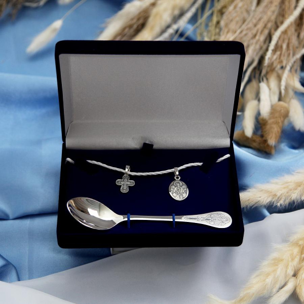 Подарочный набор из серебра 925 пробы "Крестильный"