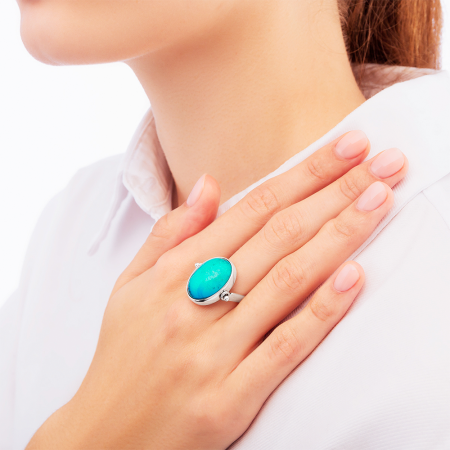 Кольцо-трансформер из серебра с натуральной бирюзой