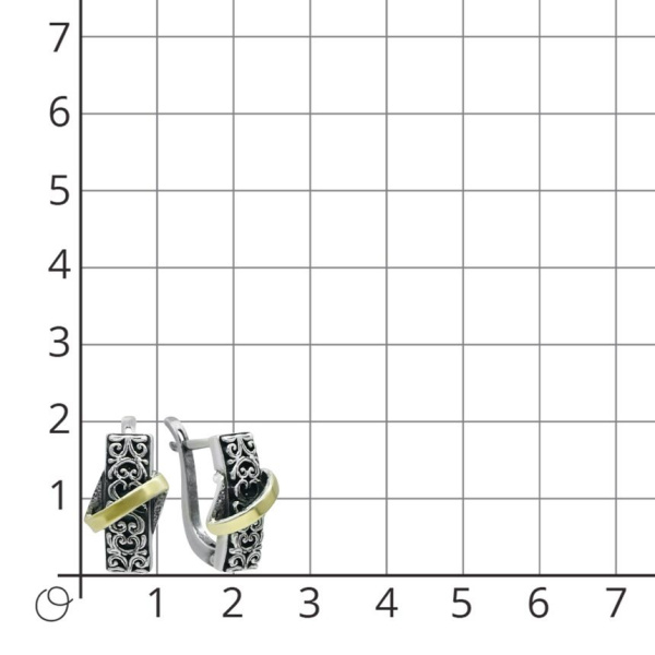 Серьги из черненого серебра с этническим орнаментом и золотыми вставками