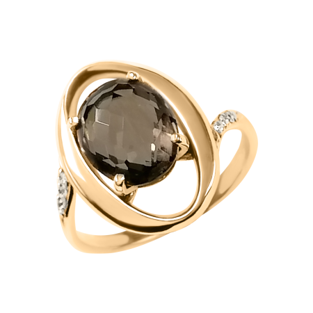 Кольцо из красного золота с раухтопазом и фианитами