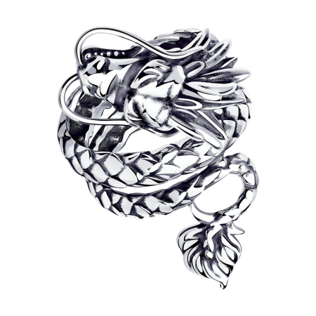 Кольцо Дракон из черненого серебра без вставок
