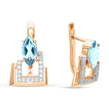 Серьги из красного золота с топазом и фианитами