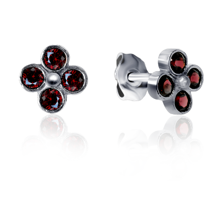 Серьги пусеты из серебра с натуральным гранатом