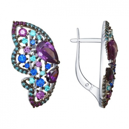 Серьги из серебра с разноцветными фианитами (SOKOLOV)
