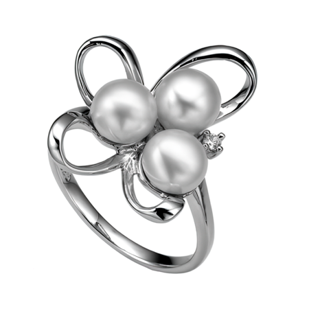 Кольцо из серебра с натуральным жемчугом и фианитом