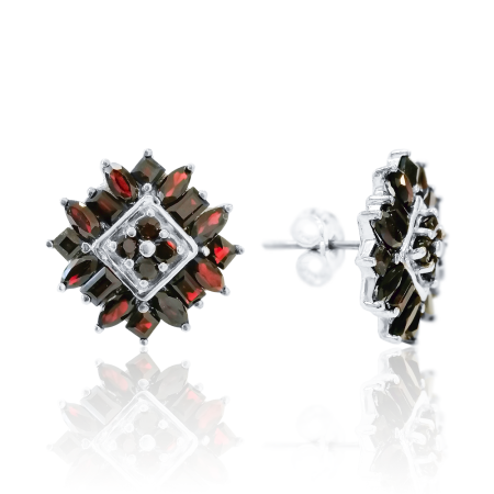 Серьги из серебра с натуральным гранатом (Чехия)