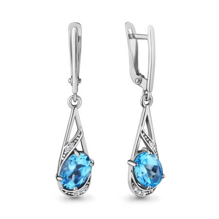 Серьги из серебра с топазом и фианитами