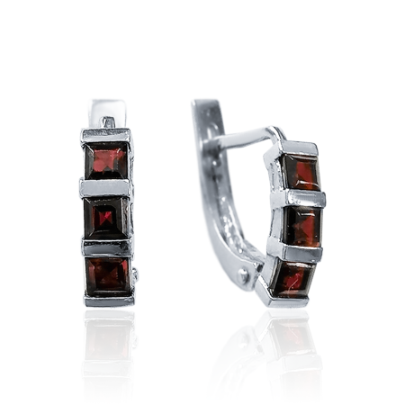 Серьги из серебра с натуральным гранатом (Чехия)