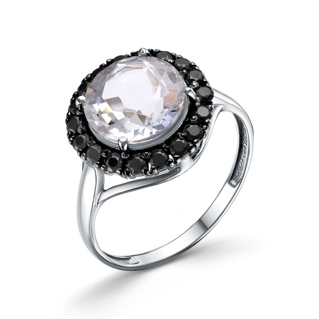 Кольцо из серебра с горным хрусталем и натуральной шпинелью