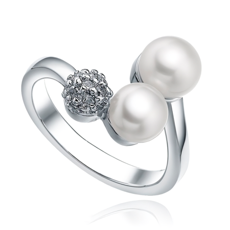 Кольцо из серебра с натуральным жемчугом и фианитами