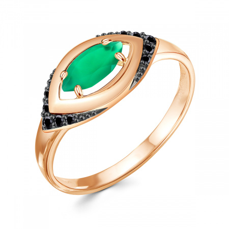 Кольцо из золоченого серебра с зеленым агатом и фианитами