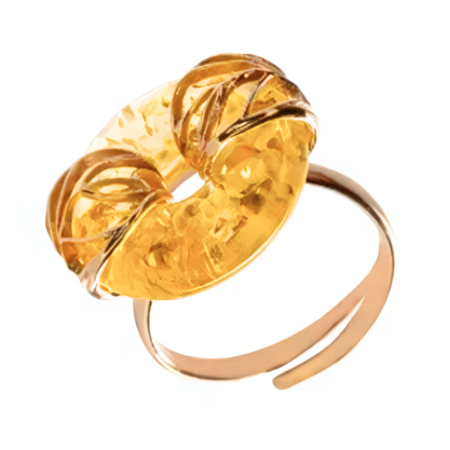 Кольцо из позолоченного серебра с натуральным желтым янтарем