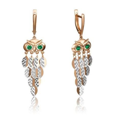 Серьги из красного золота с фианитами Совы