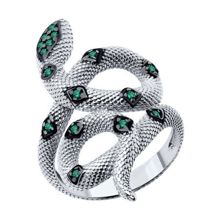 Кольцо Змея из серебра с фианитами