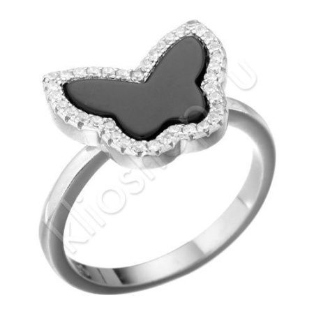 Кольцо из серебра с ониксом и фианитами